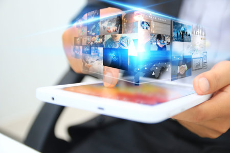 Businessman using smartphone connecting, Social media concept.