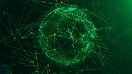 Network with nodes connected background. Global network concept.