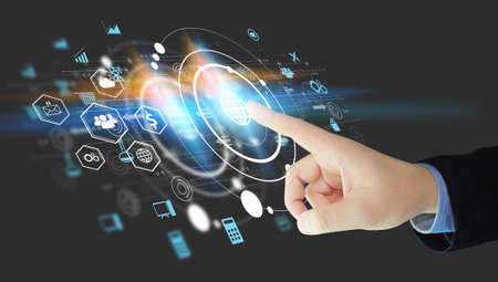 Businessman touching social icon. Social media conceptの写真素材