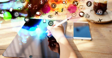 Graphic designer using  tablet to workの写真素材