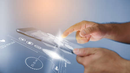 hand touching icon medical network on virtual screen interfaceの写真素材