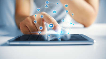 businessman  working with smartphone modern technology  as social network conceptの写真素材