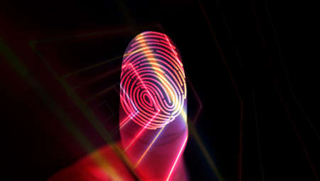Businessman login with fingerprint scanning technology. Security system concept                            の写真素材