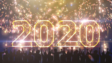 2020, Happy new year with fireworks backgroundの写真素材