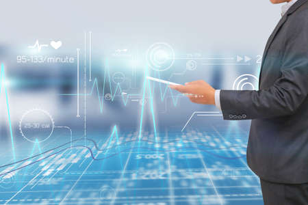 Businessman using digital tablet. World connected, social media conceptの写真素材
