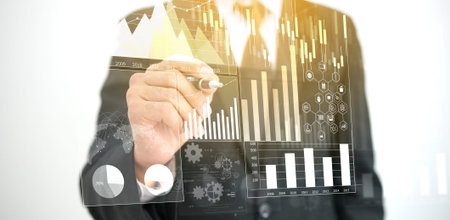 Businessman analysis diagram. Business graph background. financial graph                               の写真素材
