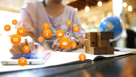 Hand using smartphone connecting, Social media concept                                の写真素材