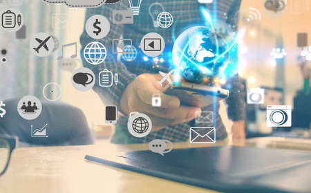 Hand using smartphone connecting, Social media conceptの写真素材