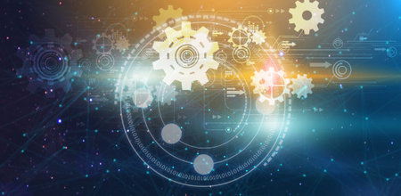 Gear wheel and network interface. Internet and technology concept.