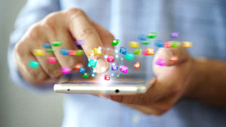 Hand using smartphone connecting, Social media concept.の写真素材