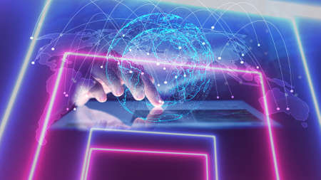 businessman working with tablet modern technology  as social network concept の写真素材