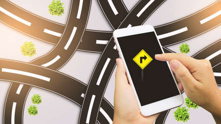 Navigation concept. Map on smart phone, Online Search Commuter Destination Tourism Conceptの写真素材