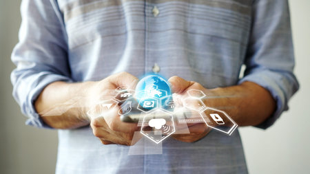 Hand using smartphone connecting to internet, Social media concept.