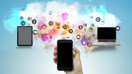 Cloud computing technology concept. social network, social media