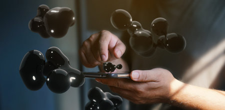futuristic organic liquid floating around smartphone. technology concept