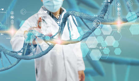 Doctor touching digital icon medical interface, medical technology network conceptの写真素材
