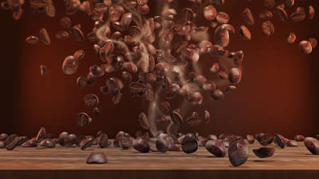 Coffee beans dark roast explosion.の写真素材