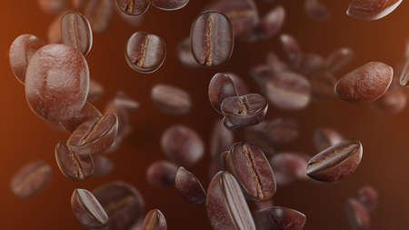 Coffee beans flying in the airの写真素材