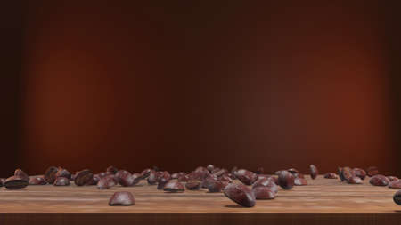 coffee beans on the wooden tableの写真素材
