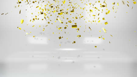 Shiny golden confetti on white backgroundの写真素材