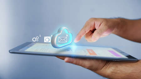 Businessman transfer data to cloud storage. Cloud computing technology conceptの写真素材