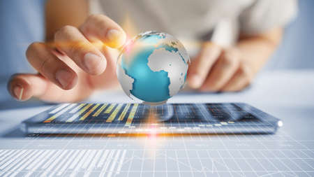 Businessman hand working with tablet modern technology  as social network conceptの写真素材