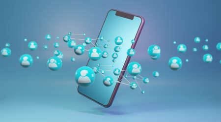 Smartphone with human Icons. social network concept, 3d renderingの写真素材