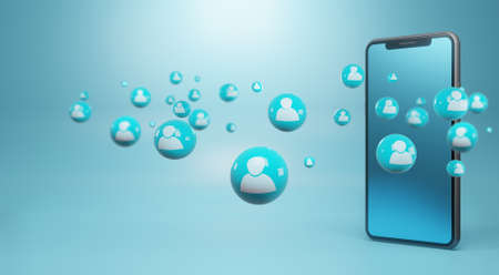 Smartphone with human Icons. social network concept, 3d renderingの写真素材