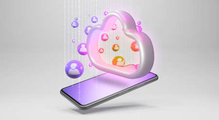 Smartphone with human Icons. social network concept, 3d renderingの写真素材