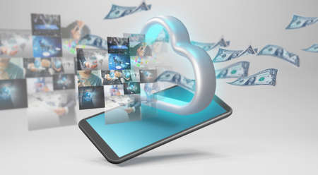 Business data on smartphone. Business communication concept, 3d renderingの写真素材