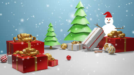 Christmas gift giving concept. happy new year, 3d renderingの写真素材