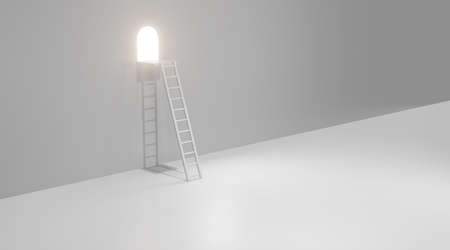 Ladder on a window with light. 3D renderingの写真素材