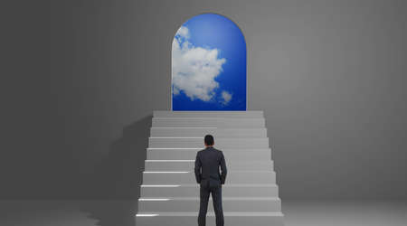 Businessman looking to door. Business concept of success, 3d renderingの写真素材