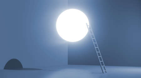 Ladder to moon. Conceptual image , 3d renderingの写真素材