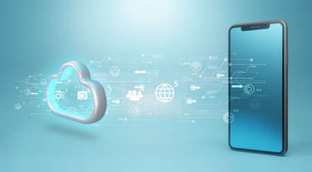 Data to cloud storage. Cloud computing technology concept, 3d renderingの写真素材
