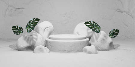 White stone with podium for display. Product presentation, 3d renderingの写真素材