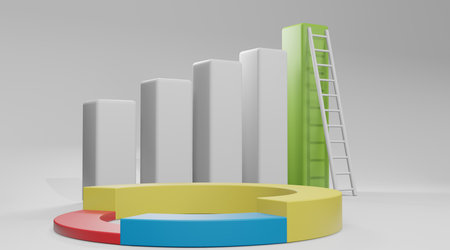 Ladder to higher bar chart.Concept business successful, 3d renderingの写真素材