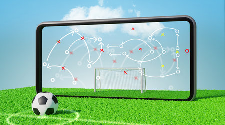 football game strategy on smartphone. 3d renderingの写真素材