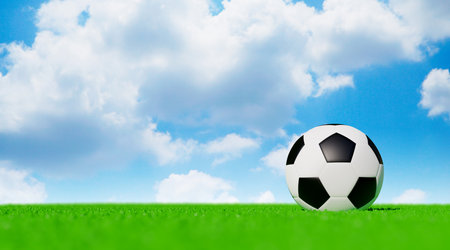 ball on soccer field. 3d renderingの写真素材