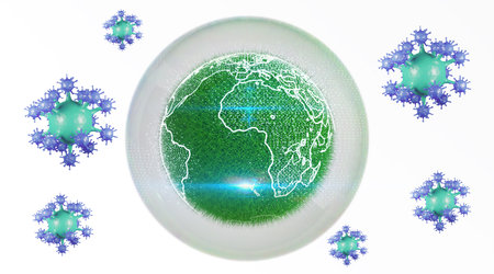 Green globe. Concept of protection, pandemic risk, virus infection concept, 3d renderingの写真素材