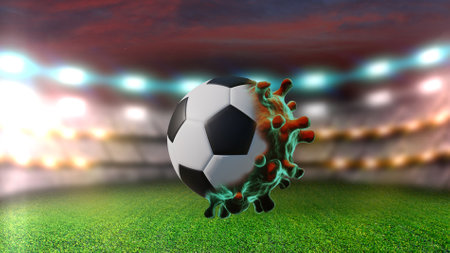 Spread of virus during soccer matches. virus outbreak concept, 3d renderingの写真素材