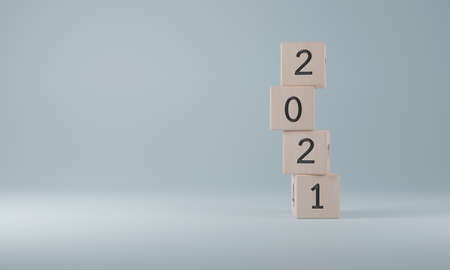 2021 on wooden cubes. New year conceptの写真素材