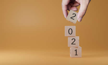 2021 on wooden cubes. New year conceptの写真素材