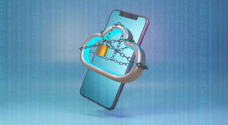 security cloud technology background. Concept of cloud protection and blockchain.  3d renderingの写真素材