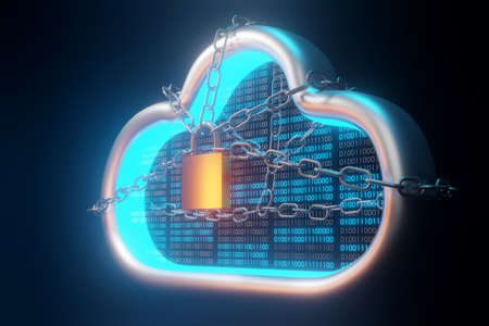 security cloud technology background. Concept of cloud protection and blockchain.  3d renderingの写真素材
