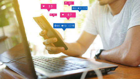 Hand using smartphone connecting, Social network concept.の写真素材