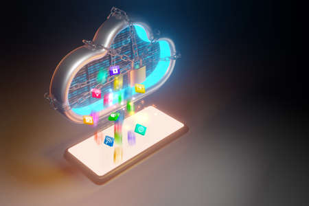 Data to cloud storage. Cloud computing technology concept, 3d renderingの写真素材