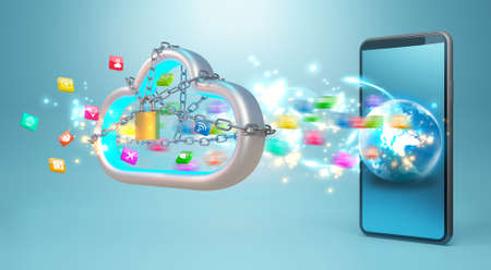 Data to cloud storage. Cloud computing technology concept, 3d renderingの写真素材