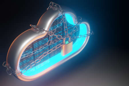 security cloud technology background. Concept of cloud protection and blockchain.  3d renderingの写真素材