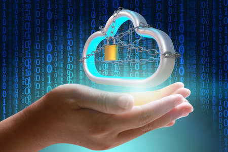 Security cloud technology background. Concept of cloud protection and blockchain. 3d renderingの写真素材